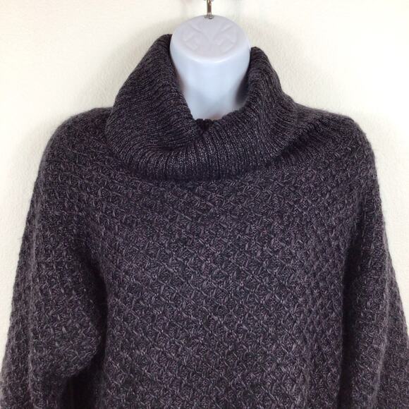 FREE PEOPLE Chunky Knit Turtleneck Half Sleeve Sweater Charcoal Grey - Picture 2 of 5